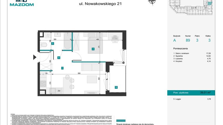 Rzut - Mieszkanie na sprzedaż 2 pokoje o powierzchni 39,01 m² - numer 89 w Błonie Vita