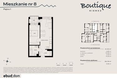 Rzut - Mieszkanie na sprzedaż 2 pokoje o powierzchni 41,02 m² - numer 8 w Boutique NIEMCZ