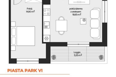 Rzut - Mieszkanie na sprzedaż 2 pokoje o powierzchni 44,29 m² - numer G1-86 w Piasta Park VI