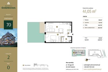 Rzut - Mieszkanie na sprzedaż 2 pokoje o powierzchni 41,05 m² - numer M.70 w Rezydencja Świerkowa - etap II