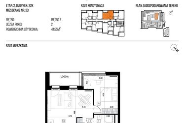 Rzut - Mieszkanie na sprzedaż 2 pokoje o powierzchni 41,55 m² - numer 22K/23 w NATURAMA II