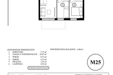 Rzut - Mieszkanie na sprzedaż 3 pokoje o powierzchni 51,49 m² - numer 25 w Młody Straszyn Park VI - bud. A