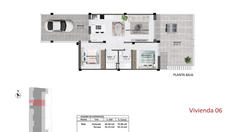 Rzut - Dom na sprzedaż 2 pokoje o powierzchni 75 m² - numer 6 w Domy w Pilar de la Horadada - 62773019