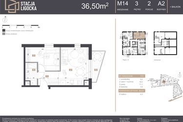 Rzut - Mieszkanie na sprzedaż 2 pokoje o powierzchni 36,5 m² - numer A2_M14 w Stacja Ligocka