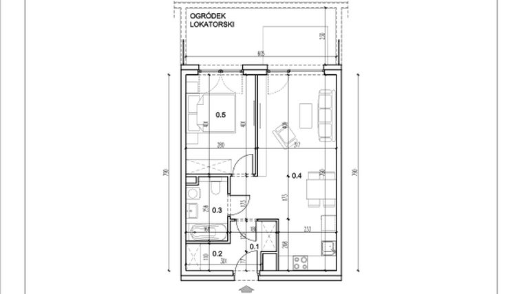 Rzut - Mieszkanie na sprzedaż 2 pokoje o powierzchni 45,41 m² - numer 3 w Łużycka 71