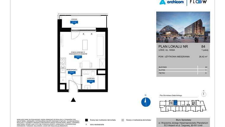 Rzut - Mieszkanie na sprzedaż 1 pokój o powierzchni 26,42 m² - numer 84 w Flow