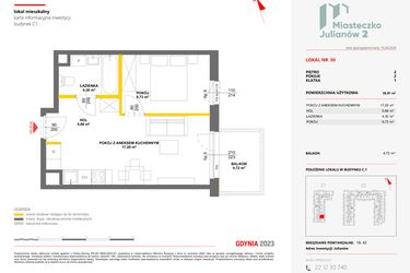 Rzut - Mieszkanie na sprzedaż 2 pokoje o powierzchni 36,91 m² - numer 30 w Miasteczko Julianów etap 2