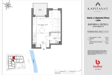 Rzut - Mieszkanie na sprzedaż 1 pokój o powierzchni 34,35 m² - numer A25 w Kapitanat A