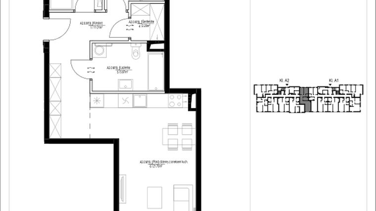 Rzut - Mieszkanie na sprzedaż 3 pokoje o powierzchni 58,2 m² - numer 34D.19 w Osiedle Konopnickiej