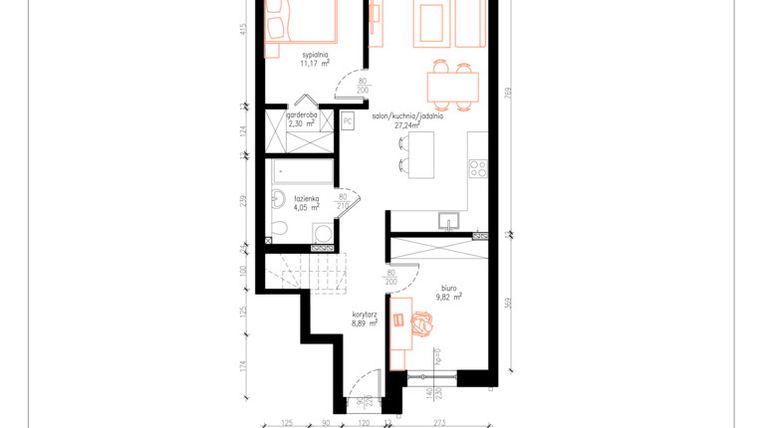 Rzut - Mieszkanie na sprzedaż 3 pokoje o powierzchni 63,47 m² - numer 4a w Osiedle Zielony Małobądz