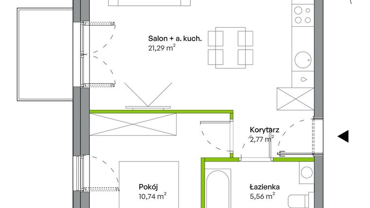 Rzut - Mieszkanie na sprzedaż 2 pokoje o powierzchni 40,36 m² - numer B.06.01.01 w WUWA Vita