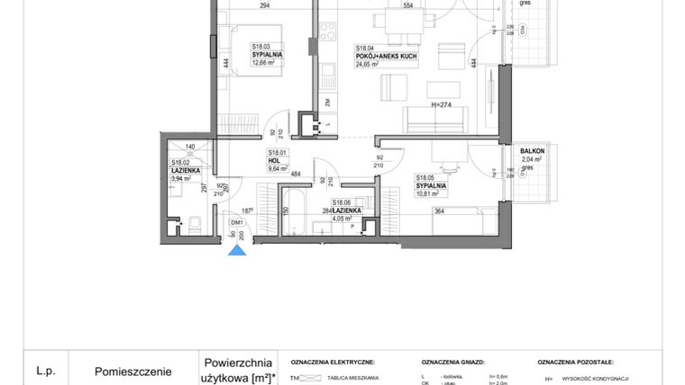 Rzut - Mieszkanie na sprzedaż 3 pokoje o powierzchni 68,36 m² - numer S18 w Miasto Ogród 6 - OSLO i SZTOKHOLM