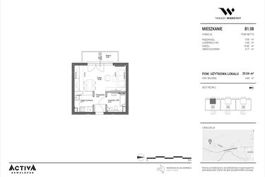 Rzut - Mieszkanie na sprzedaż 1 pokój o powierzchni 29,04 m² - numer B1.08 w Tarasy Wierzycy