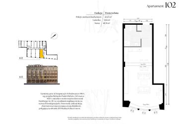 Rzut - Mieszkanie na sprzedaż 1 pokój o powierzchni 48,31 m² - numer G1/2 – 102 w Krupnicza 6/8