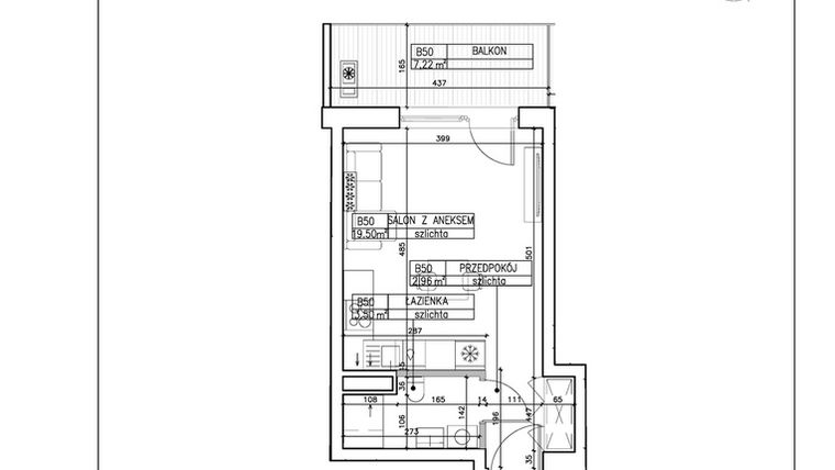 Rzut - Mieszkanie na sprzedaż 1 pokój o powierzchni 25,96 m² - numer B50 w Symfonia - Chodkiewicza 9