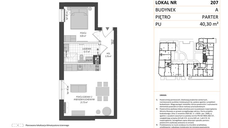 Rzut - Mieszkanie na sprzedaż 1 pokój o powierzchni 40,3 m² - numer A.207 w Esencja - Apartamenty inwestycyjne