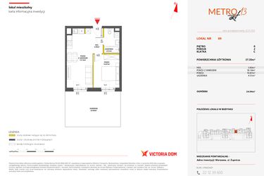 Rzut - Mieszkanie na sprzedaż 2 pokoje o powierzchni 37,41 m² - numer 89 w Metro Art 13