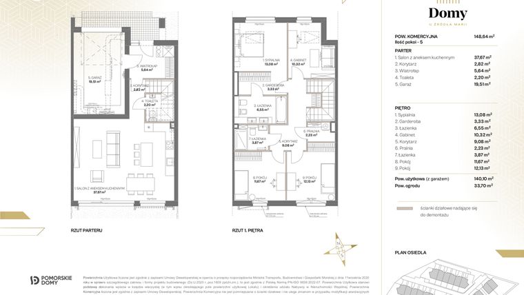 Rzut - Dom na sprzedaż 5 pokoi o powierzchni 148,64 m² - numer B2 w Domy u Źródła Marii