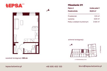 Rzut - Mieszkanie na sprzedaż 1 pokój o powierzchni 29 m² - numer M211 w Tepsa Kato