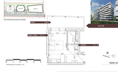 Rzut - Mieszkanie na sprzedaż 1 pokój o powierzchni 19,91 m² - numer L.C.1.5 w Royal Studios Smart Apartments etap 2