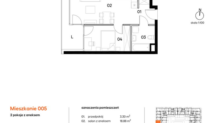 Rzut - Mieszkanie na sprzedaż 2 pokoje o powierzchni 37,93 m² - numer A005 w Miasto Polskich Mistrzów Olimpijskich