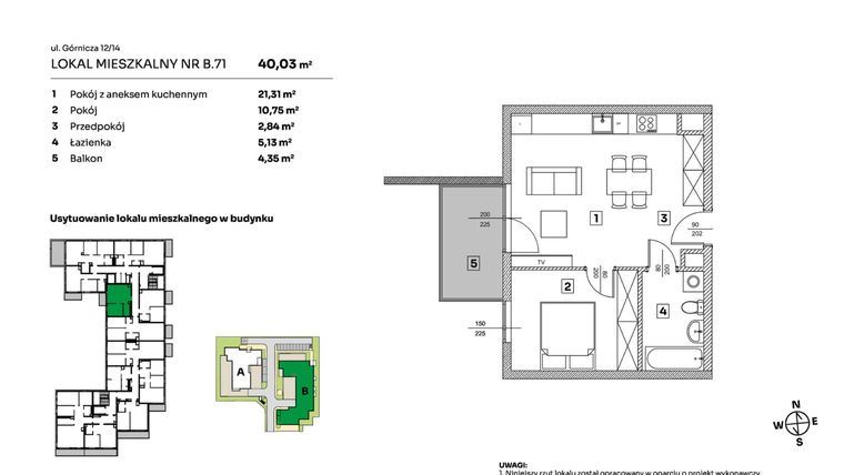 Rzut - Mieszkanie na sprzedaż 2 pokoje o powierzchni 40,03 m² - numer B.71 w Parkove Love