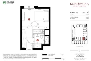 Rzut - Mieszkanie na sprzedaż 1 pokój o powierzchni 25,26 m² - numer A-KL-B.72 w Konopacka