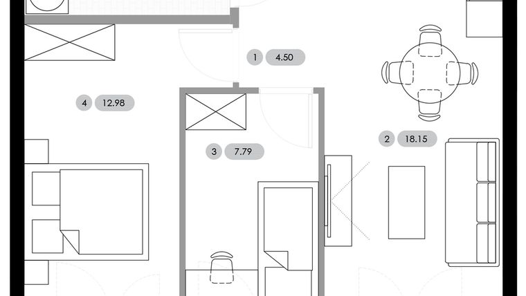 Rzut - Mieszkanie na sprzedaż 3 pokoje o powierzchni 48,84 m² - numer A.2.M1 w Nowe Radwanice