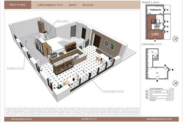 Rzut - Lokal użytkowy na sprzedaż 2 pokoje o powierzchni 66,39 m² - numer LU01 w Przy Parku etap II
