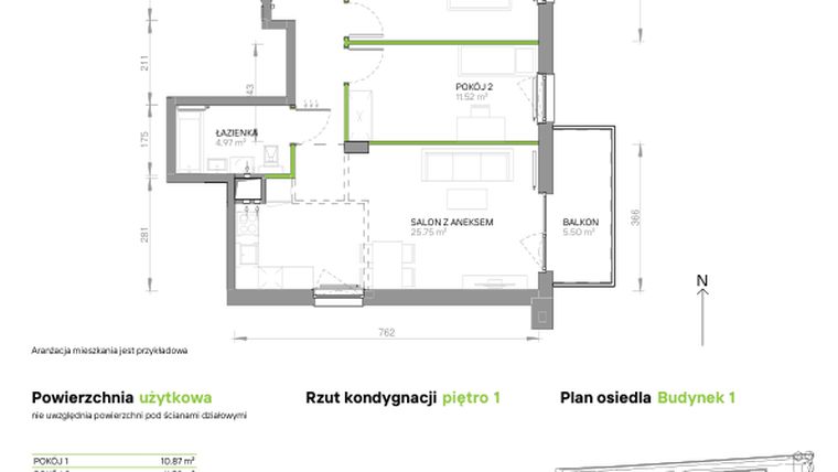 Rzut - Mieszkanie na sprzedaż 3 pokoje o powierzchni 62,91 m² - numer III.1/1/10 w Via Flora
