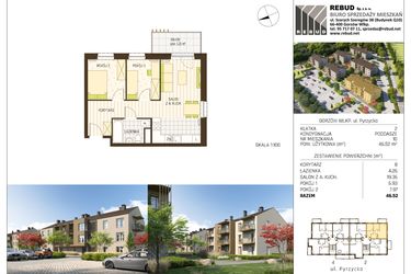 Rzut - Mieszkanie na sprzedaż 3 pokoje o powierzchni 46,52 m² - numer B1-K2-P2-M10 w Stargardzka
