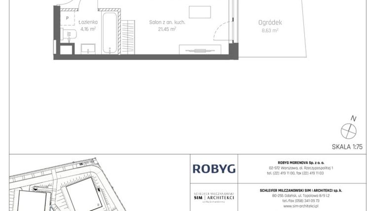 Rzut - Mieszkanie na sprzedaż 1 pokój o powierzchni 26,91 m² - numer F.0M01 w Wiśniowa Aleja