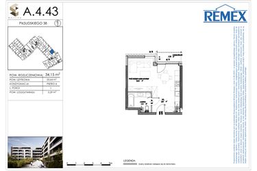 Rzut - Mieszkanie na sprzedaż 1 pokój o powierzchni 34,15 m² - numer A.4.43 w Osiedle BALTICA