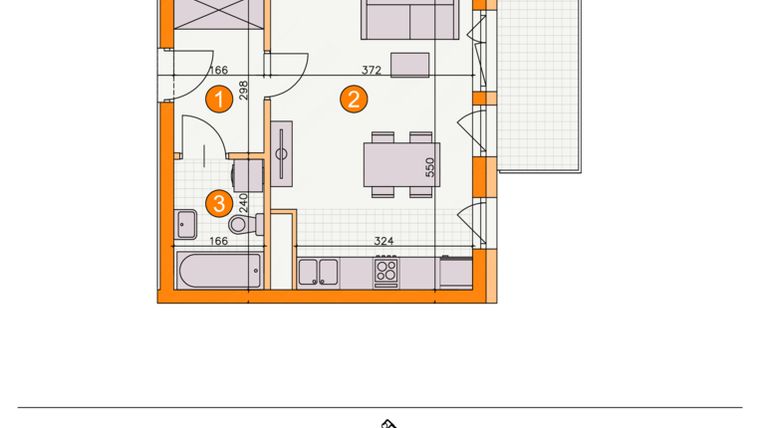 Rzut - Mieszkanie na sprzedaż 1 pokój o powierzchni 27,96 m² - numer BII/B21 w Osiedle Bocianie Gniazdo 2