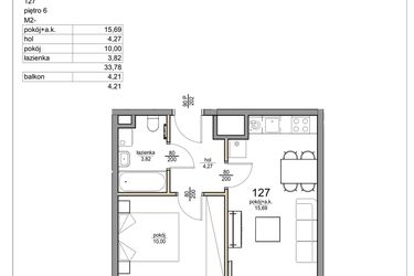 Rzut - Mieszkanie na sprzedaż 2 pokoje o powierzchni 33,78 m² - numer 127 w Rezydencja Liwska 3