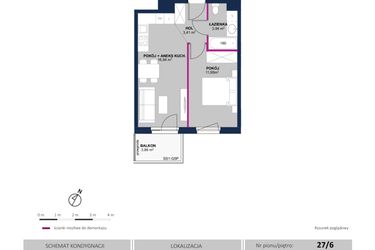 Rzut - Mieszkanie na sprzedaż 2 pokoje o powierzchni 36,24 m² - numer 195 w Moja Północna Etap III