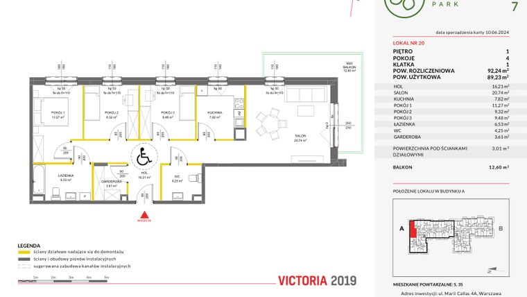 Rzut - Mieszkanie na sprzedaż 4 pokoje o powierzchni 92,24 m² - numer 20 w Olchowy Park VII