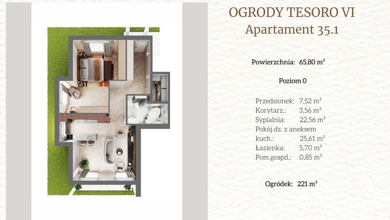 Rzut - Mieszkanie na sprzedaż 2 pokoje o powierzchni 65,93 m² - numer 35.1. w Ogrody Tesoro VI