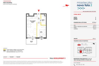 Rzut - Mieszkanie na sprzedaż 2 pokoje o powierzchni 37,43 m² - numer 30 w Miasteczko Nova Fala 2