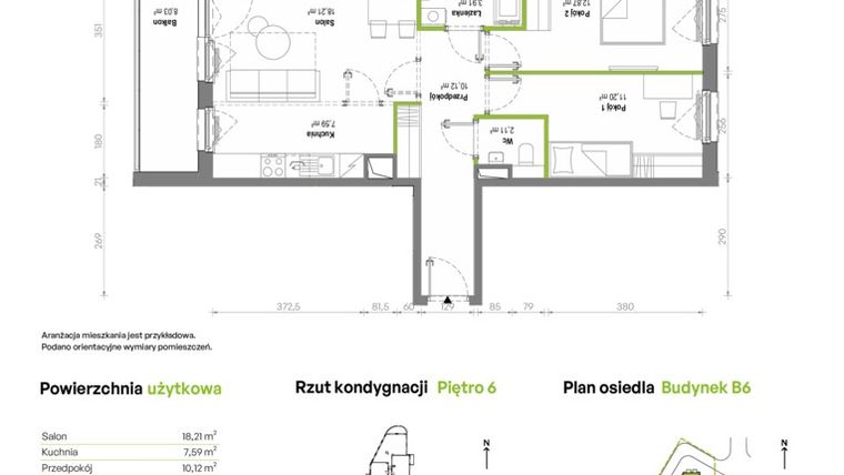 Rzut - Mieszkanie na sprzedaż 3 pokoje o powierzchni 65,94 m² - numer B6.6.068 w Osiedle Latarników