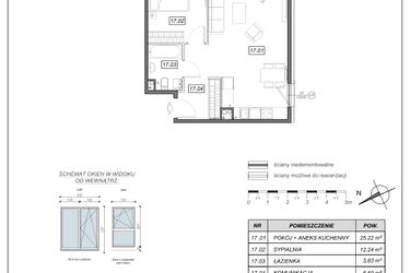 Rzut - Mieszkanie na sprzedaż 2 pokoje o powierzchni 47,79 m² - numer 4.B.17 w Nowe Południe bud. 4