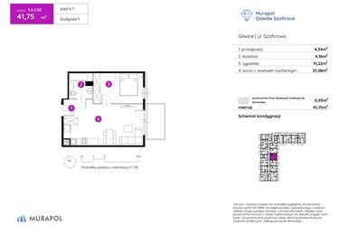 Rzut - Mieszkanie na sprzedaż 2 pokoje o powierzchni 41,88 m² - numer 1.A.1.03 w Murapol Osiedle Szafirove II