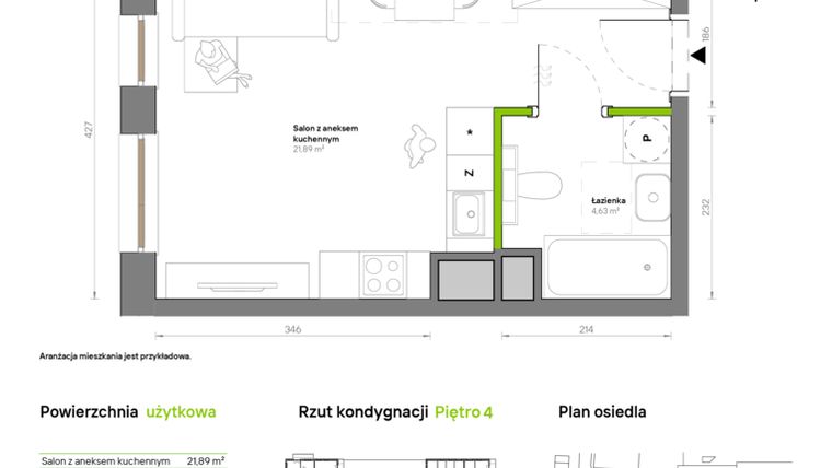 Rzut - Mieszkanie na sprzedaż 1 pokój o powierzchni 26,52 m² - numer A.4.5 w Żywiecka Vita