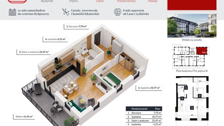 Rzut - Mieszkanie na sprzedaż 2 pokoje o powierzchni 46,24 m² - numer 18 w Tęczowy Zakątek F-14