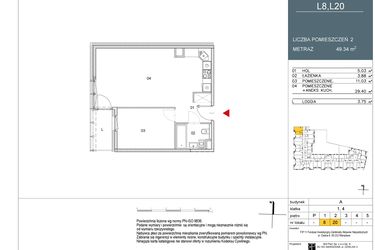 Rzut - Mieszkanie na sprzedaż 2 pokoje o powierzchni 49,34 m² - numer L8 w Morwowa 5 - Apartamenty inwestycyjne