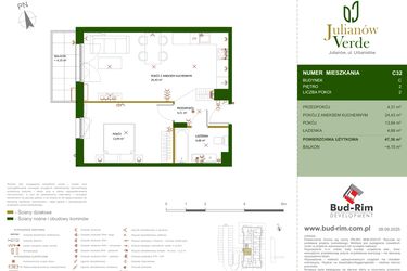 Rzut - Mieszkanie na sprzedaż 2 pokoje o powierzchni 47,36 m² - numer 32 w Julianów Verde