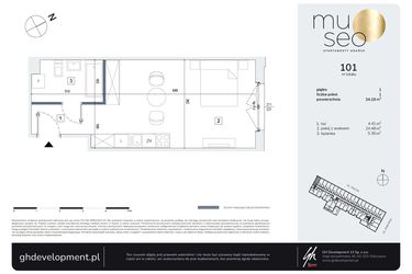 Rzut - Mieszkanie na sprzedaż 1 pokój o powierzchni 34,19 m² - numer 101 w Museo
