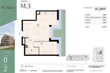 Rzut - Mieszkanie na sprzedaż 2 pokoje o powierzchni 41,3 m² - numer A - M.3 w Dzielnica Trust