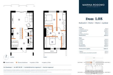 Rzut - Dom na sprzedaż 4 pokoje o powierzchni 93,16 m² - numer 1.08 w Apartamenty Marina Rogowo