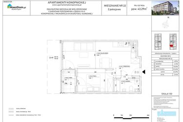 Rzut - Mieszkanie na sprzedaż 2 pokoje o powierzchni 43,29 m² - numer M-22 w Apartamenty Konopnickiej